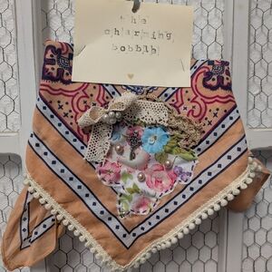 Hand Crafted Floral Scarf with Orange and Blue Accents